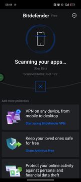 Widok ekranu podczas aktywnego skanowania – Bitdefender analizuje pliki i aplikacje w czasie rzeczywistym.