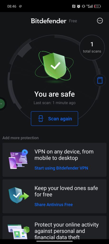 Zrzut ekranu pokazujący komunikat o zakończonym skanowaniu i braku wykrytych zagrożeń