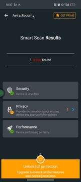 Raport po skanowaniu w aplikacji Avira Security – podsumowanie stanu bezpieczeństwa, prywatności i wydajności smartfona z Androidem
