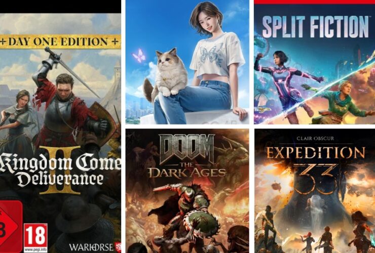 Grafika przedstawia różne gry, które miały premierę w 2025 roku. Wymieniamy przykładowo: Kingdom Come: Deliverance 2, Expedition 33, Split Fiction.