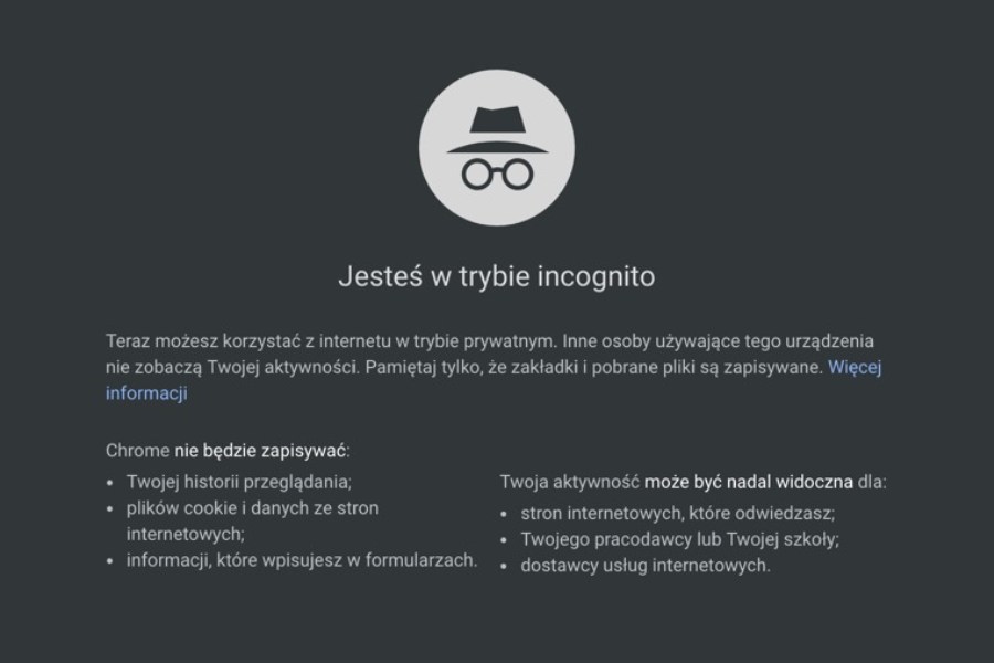 Ekran główny trybu incognito w Google Chrome.