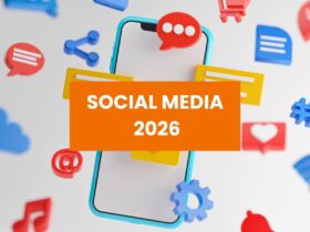 Grafika przedstawia telefon w tle, dookoła niego znajdują się popularne ikonki z social mediów.